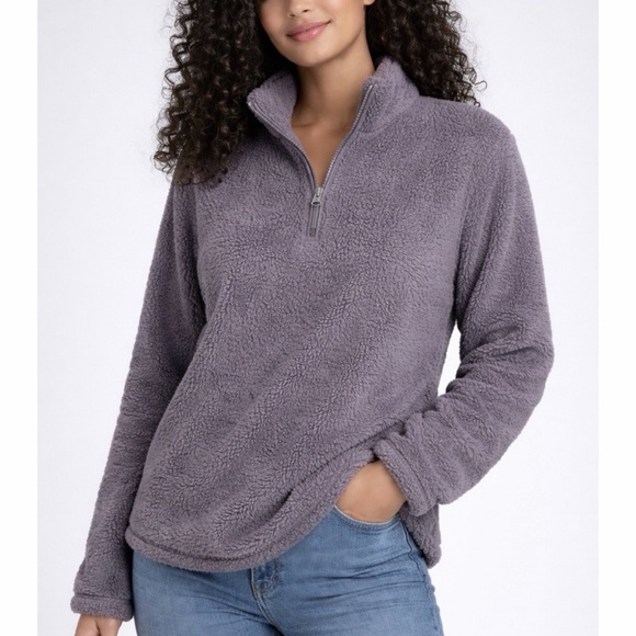 H&M Jackets & Blazers - (NWT) H&M • Dusty Purple Quarter-Zip Sherpa Fleece Jacket, M
